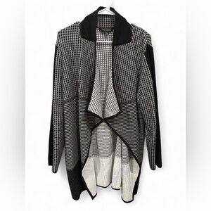 Ming Wang Soft Cozy Knit Open Front Waterfall Cardigan Large Black White Stretch